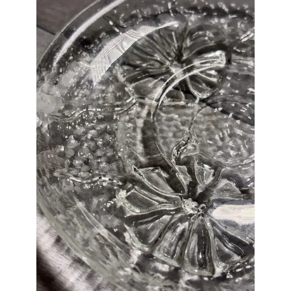 Set of 3 VINTAGE PRESSED GLASS SNACK PLATES ANCHOR HOCKING RAINFLOWER PATTERN!